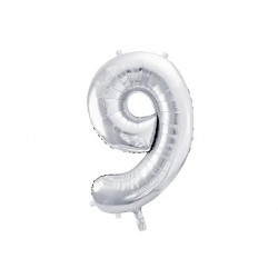 Narodeninový balónik fóliový 9 strieborný 86 cm